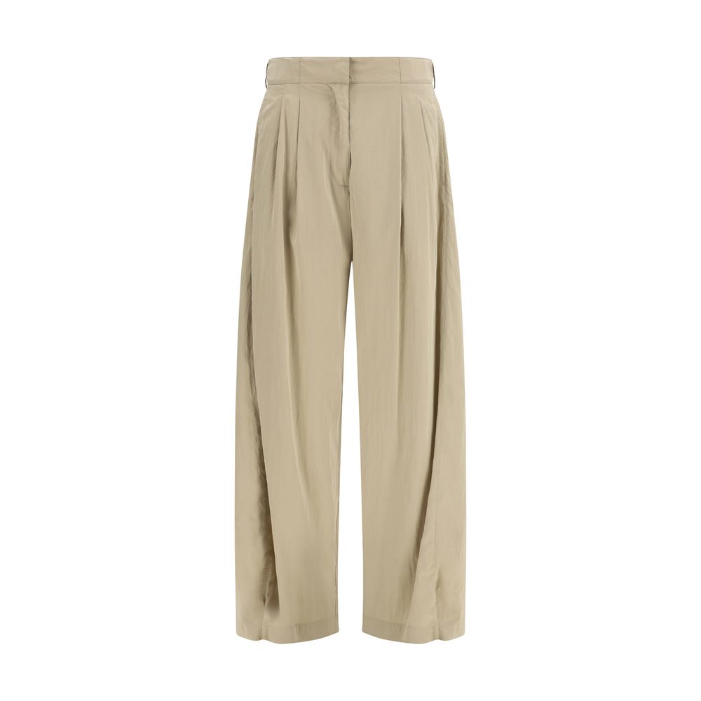 Beige Silk Casual Pants