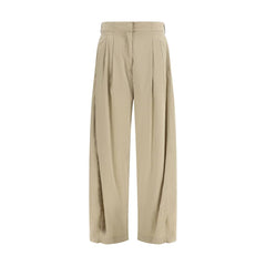 Beige Silk Casual Pants
