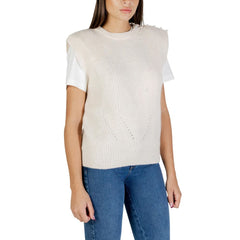 Cream Polyester Sleeveles Sweater