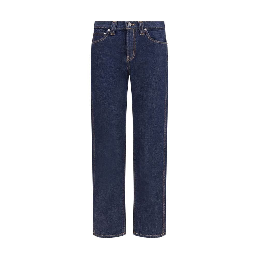 Blue Cotton Straight-Leg Jeans