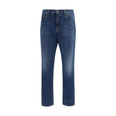 Blue Cotton Straight-Leg Jeans