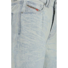 Blue Cotton Straight-Leg Jeans