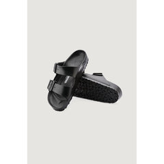 Black Polyester Flat Sandals
