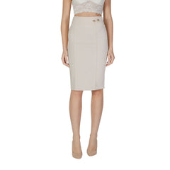 Beige Polyester Midi Skirt