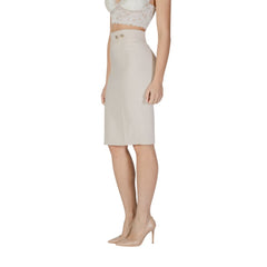 Beige Polyester Midi Skirt