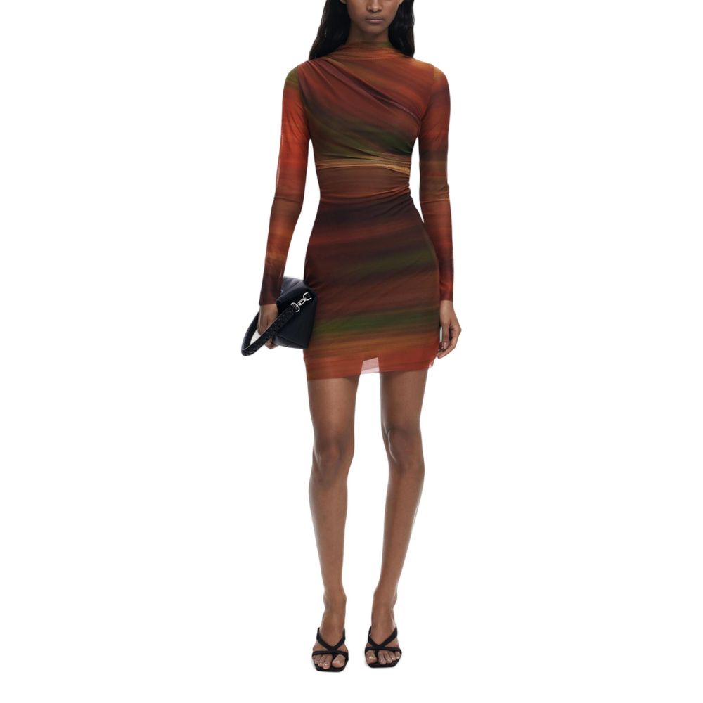 Orange Polyester Short Dress