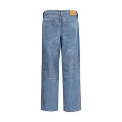 Blue Cotton Straight-Leg Jeans