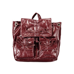 Burgundy Polyurethane Women Backpack