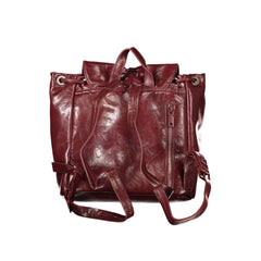 Burgundy Polyurethane Women Backpack
