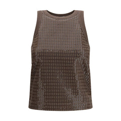 Brown Cotton Sleeveles T-Shirt