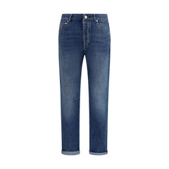 Blue Cotton Straight-Leg Jeans