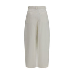 Beige Silk Casual Pants