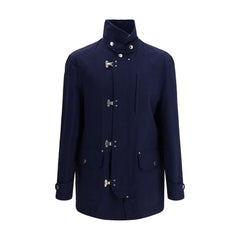 Blue Cotton Full-Length Jacket