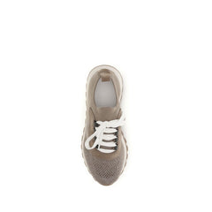 Beige Cotton Chunky Sneakers