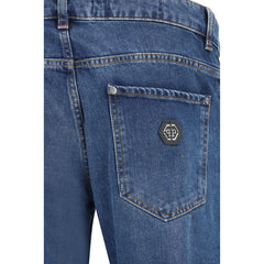 Blue Cotton Straight-Leg Jeans