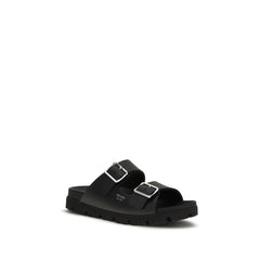 Black Calf Leather Bos Taurus Flat Sandals