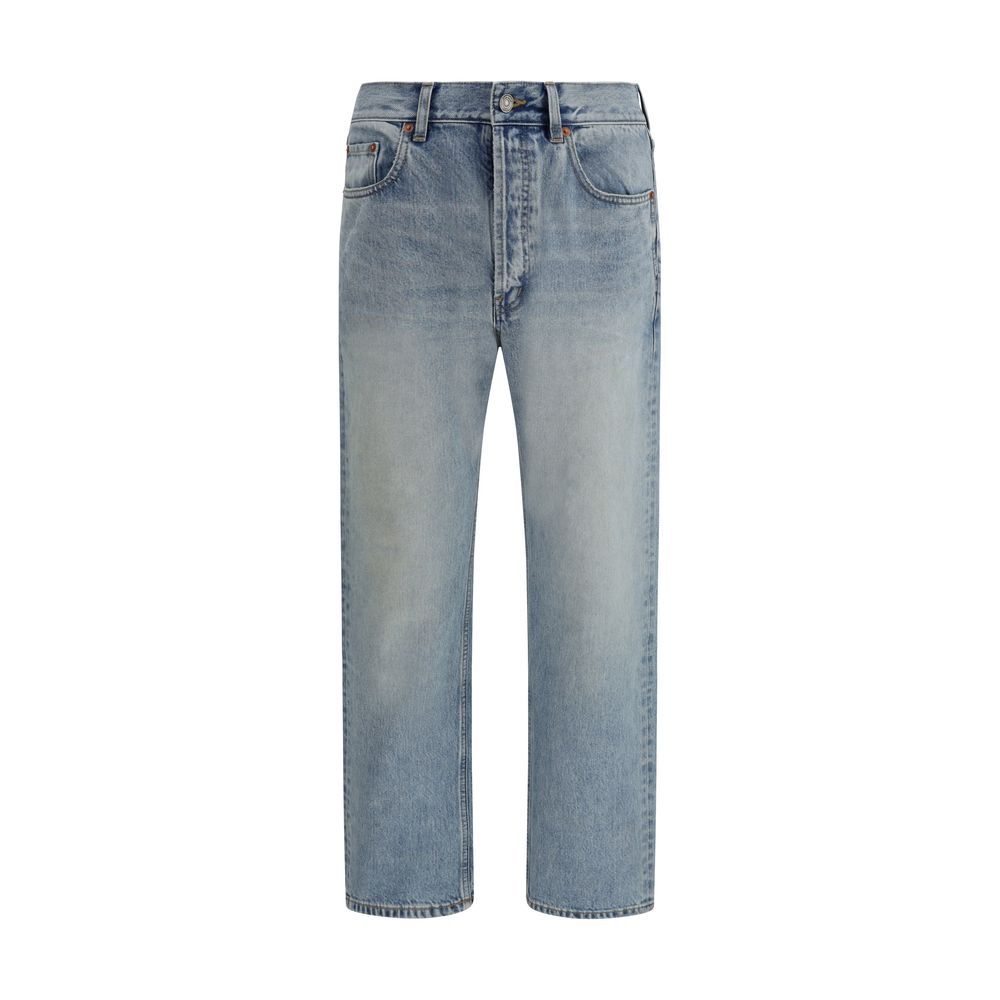 Blue Cotton Straight-Leg Jeans