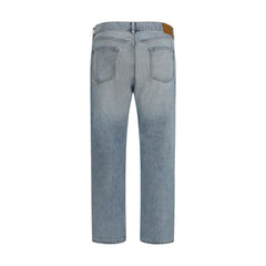 Blue Cotton Straight-Leg Jeans