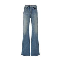 Blue Cotton Flared Jeans