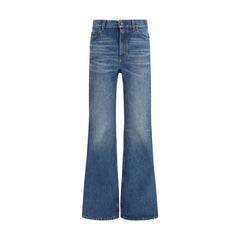Blue Cotton Flared Jeans