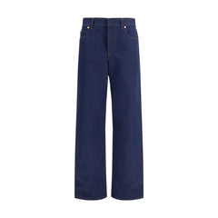 Blue Cotton Straight-Leg Jeans