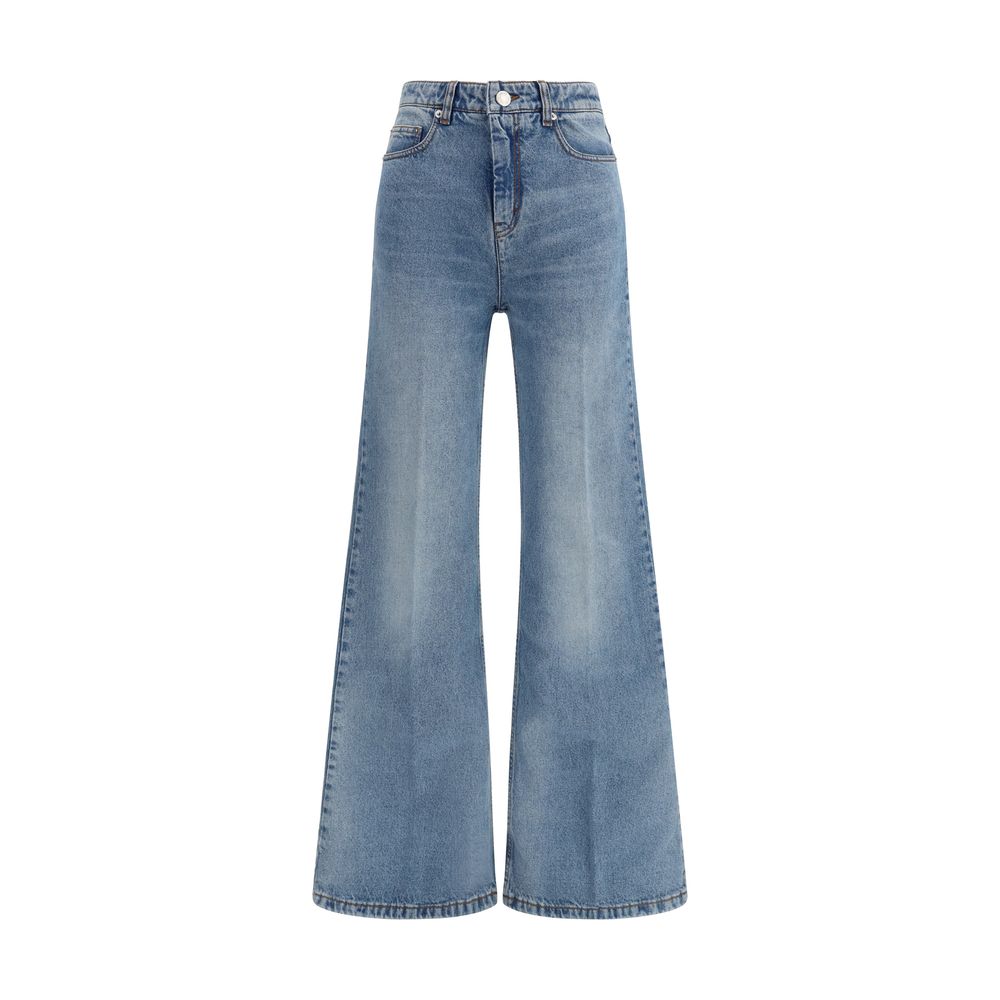 Blue Cotton Flared Jeans