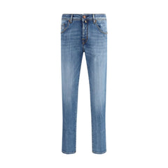 Blue Cotton Cropped Jeans