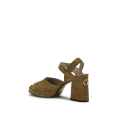 Beige Calf Leather Bos Taurus Platform Sandals