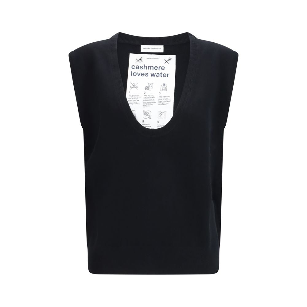 Black Elastane Sleeveles Sweater