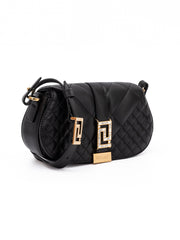 Black Leather Quilted Shoulder Strap Bag