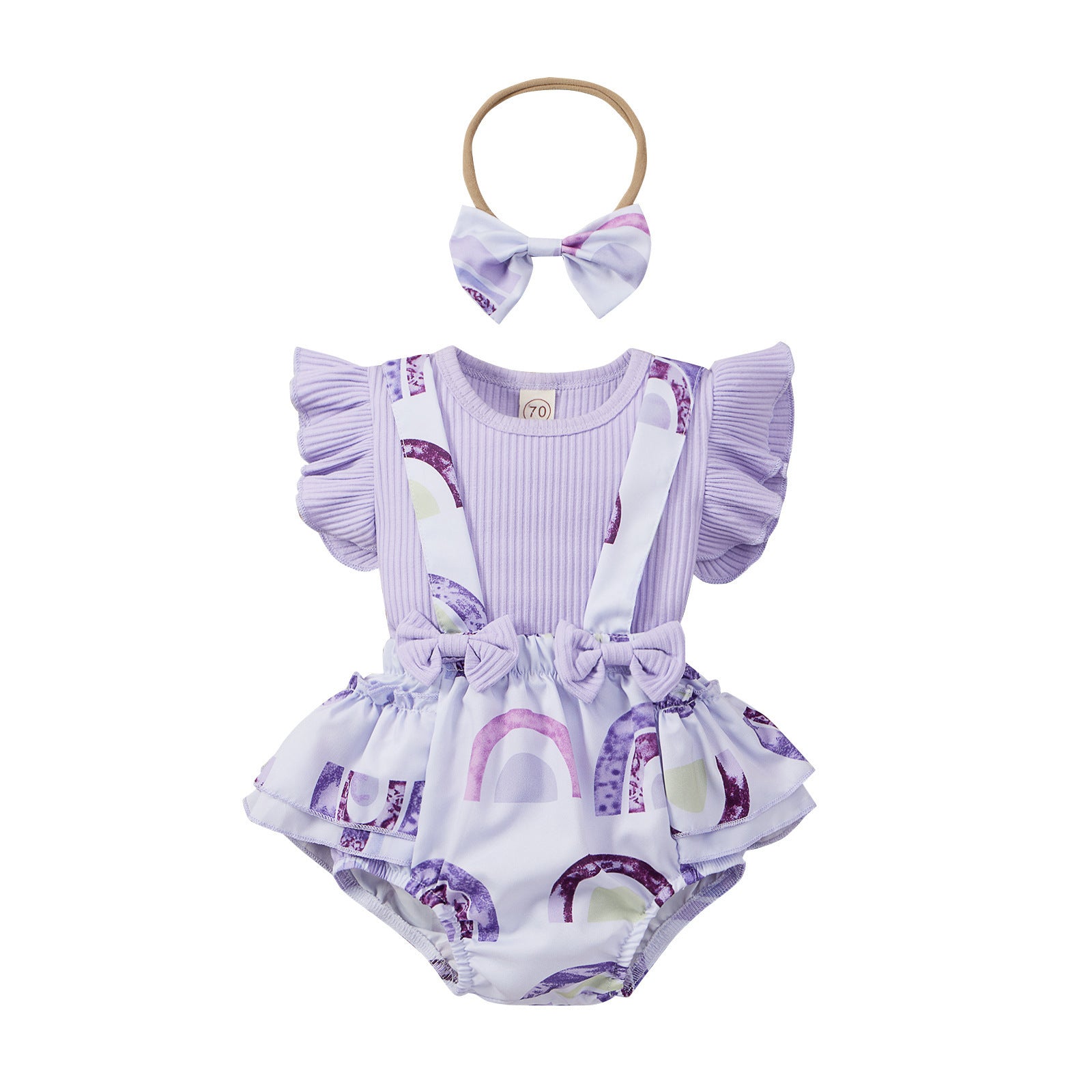 Girls' Fashion Simple Cotton Pit Strip Sling Printed Harness Skirt Set