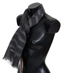 Gray Striped Wool Unisex Neck Wrap Fringes Scarf