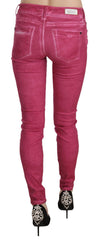 Pink Velvet Mid Waist Skinny Trouser Pants