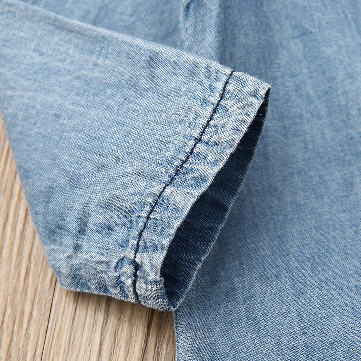 Denim Solid Color Stitching Long-sleeved Round Neck One-piece Romper