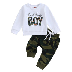 Long Sleeve British Letter Sleeves Sweater Full Printed Two-piece Suit