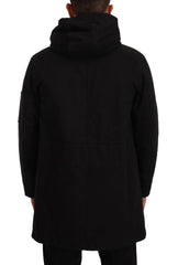 Black Denim Hooded Parka Coat Winter Jacket