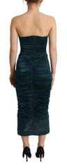 Turquoise Bustier Bodice Draped Midi Dress
