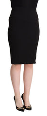 Black High Waist Knee Length Pencil Cut Skirt