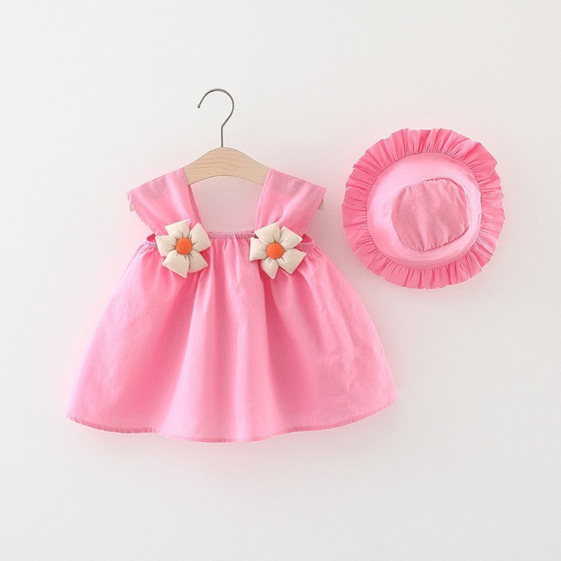 Solid Color Sling Dress Princess Skirt Free Soft Hat Children Dress