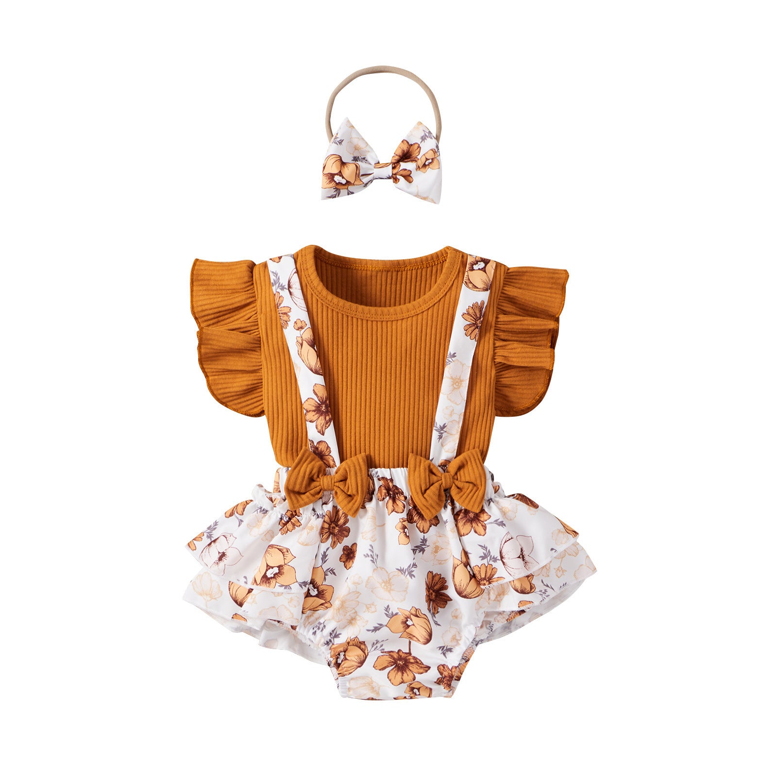 Girls' Fashion Simple Cotton Pit Strip Sling Printed Harness Skirt Set