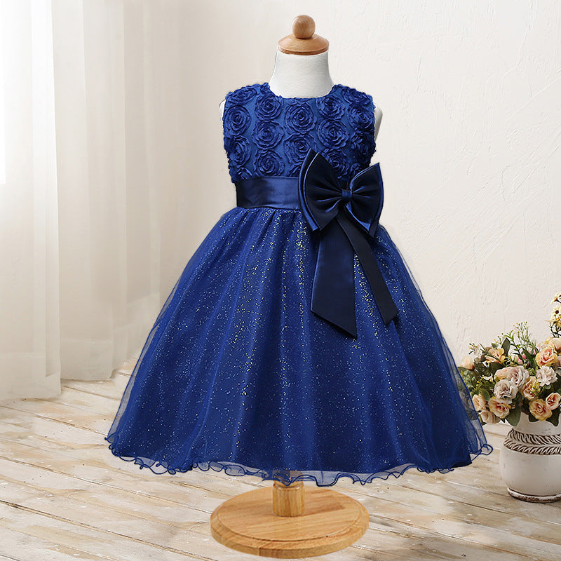 Rose flower bowknot girls dress wedding dress princess