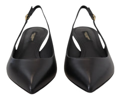 Black Leather Slingbacks Heels Pumps Shoes