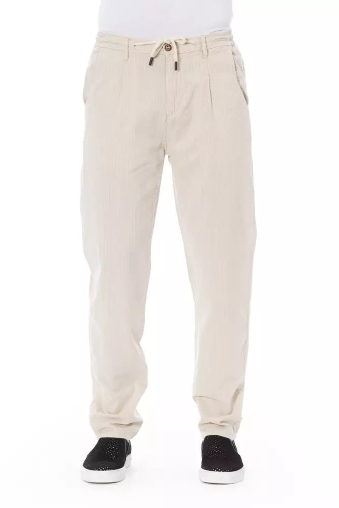 Beige Cotton Men Chino Trousers