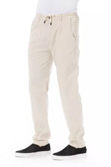 Beige Cotton Men Chino Trousers