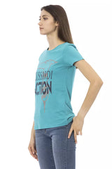 Light Blue Cotton Women T-Shirt