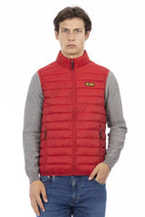 Red Polyester Men Sleeveless Jacket