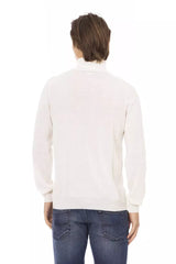 White Fabric Men Sweater with Turtleneck Design