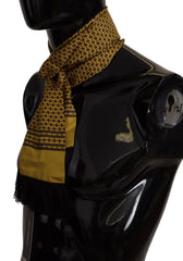Yellow Patterned Silk Neck Wrap Fringe Scarf