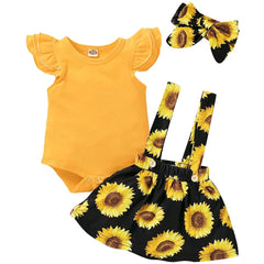 SUNFLOWER Printing Suit Romper Three-piece Suit