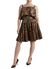 Brown Leopard Print Sleeveless A-line Dress